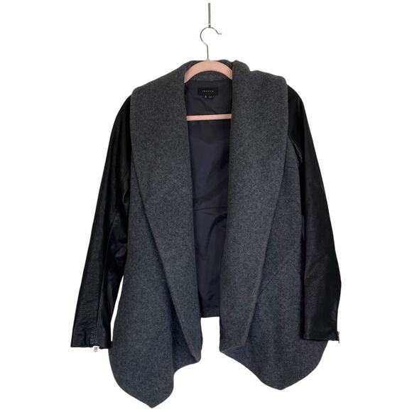 THEORY Laura Lamb Leather Wool Cashmere Coat Jacket Size XS Edgy Moto - Picture 1 of 8